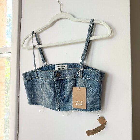 NWT Reformation Ami Denim Top Cropped Jean Blue Size 6 - Picture 3 of 11